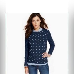 Tommy Hilfiger Navy Polka Dot Crew Neck Sweater Preppy boxy, NAUTICAL casual